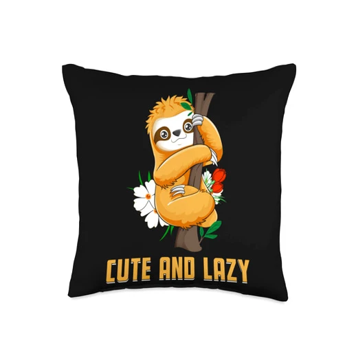Laziness Funny Joke Animal Lover Sarcastic Humor Cute and Lazy Lover Memes Sloth Themed Throw Pillow, 16x16, Multicolor