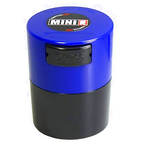 TIGHTPAC MINIVAC Minivac - 10g to 30 grams Airtight Multi-Use Vacuum Seal Portable Storage Container for Dry Goods, Food, and Herbs - Dark Blue Cap & Black Body
