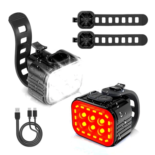 WORKPRO Bike Lights Set [8+13 Modes], Rechargeable Bicycle Light Set Ultra Bright, IP65 Waterproof Bike Lights for Night Riding, 1200mAh Bike Headlight and Tail Light Reflectors