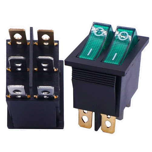 Taiss /2Pcs AC 250V/16A, 125V/20A Green and Green Button with Light ON/Off DPDT 6 Pin 2 Position Mini Boat Rocker Switches Car Auto Boat Rocker Toggle Switch Snap KCD2-2101N-GG