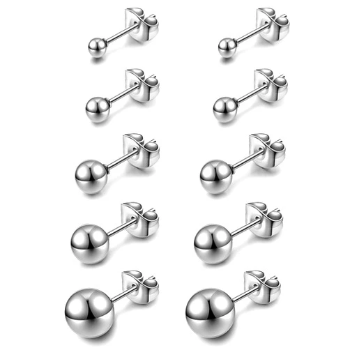 AllerPierce Hypoallergenic Ball Earrings Studs Set Stainless Steel Round Ball Studs Earrings Cartilage Earrings for Women Men 3mm-8mm（10Pcs）