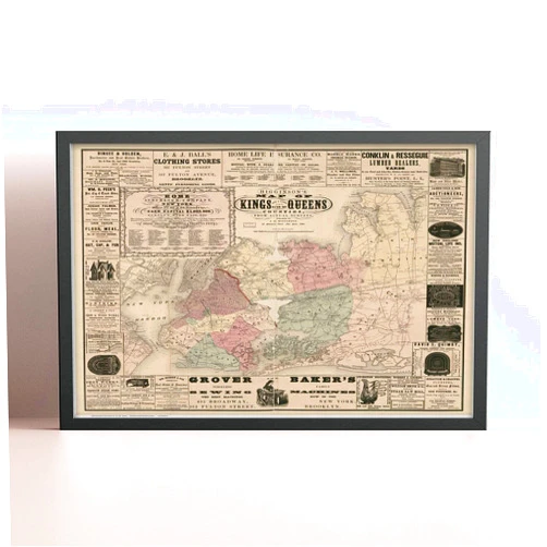 MG Global Historical Poster of Old Kings and part of Queens Counties New York 1860 Genealogy | 11x17 12x18 16x24 24x36 Unframed Print Wall Art Gift | Vintage Antique Decor