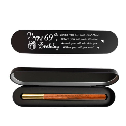 Iyaone 69th Birthday Gift for 1957 Born - Engraved Wooden Gel Pen & Keepsake Box Set, Premium 69 Year Old Gift for Men & Women, 69th Birthday Present