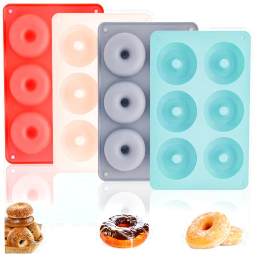 Garloy 4Pack Donut Pan Silicone Baking Mold,6 Full-Size Non-Stick Silicone Doughnut Pan Set,Make Perfect Donut Cake Biscuit Bagels, BPA FREE and Dishwasher Safe(Multicolor)