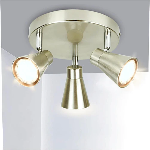 DINGLILIGHTING DLLT Round Ceiling Spotlight Fixture, 3-Light Flush Mount Track Fixture Wall Lamp Directional for Kitchen, Bedroom, Dining Room, Office, Brushed Nickel, Gu10 Bulbs Included