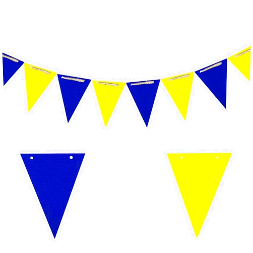 CC Wonderland 20 Feet Double Sided Navy Blue and Yellow Glitter Pennant Banner - Paper Triangle Flags Bunting - Party Decoration Supplies - Great for Birthday, Wedding, or Any Parties Events