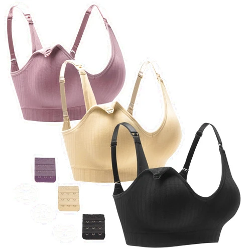 Seitop 3 Pack Nursing Bras for Breastfeeding V Neck Maternity Bra Wireless Seamless Sleeping Bralette for Women with Extra Extenders L