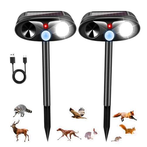 JahyElec Upgraded Solar Animal Repellent Outdoor Deer Repellent Devices Cat Deterrent with Motion Sensor & Flashing Light,Ultrasonic Control for Squirrel Raccoon Dog Rabbit Skunk for Yard Garden, 2 Pack Black