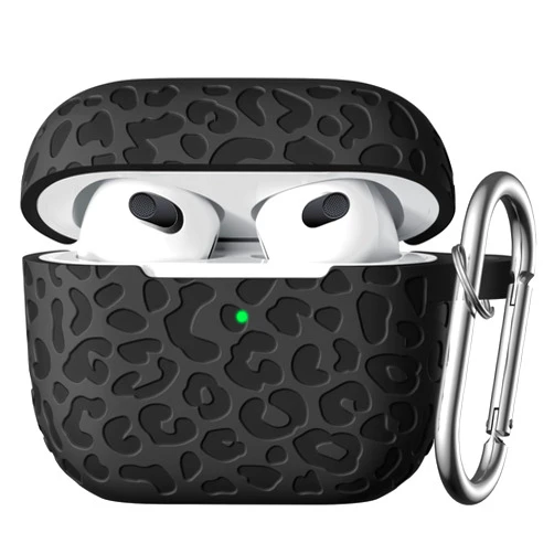 DGege for AirPod Case 3rd Generation Cover with Keychain Accessories,Leropard Engraved Skin Soft Cover for Apple AirPod 3rd Generation CaseFull Protection,Front LED Visible,Black