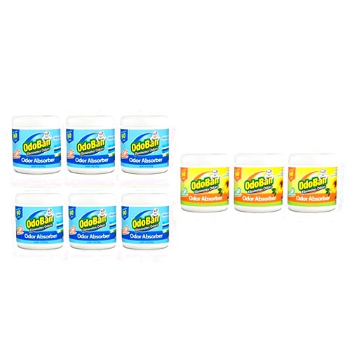 OdoBan Solid Odor Absorber Eliminator for Home and Small Spaces, Fresh Linen Scent & Solid Odor Absorber Eliminator for Home and Small Spaces, Citrus Scent, 14 Ounces Each, 3-Pack
