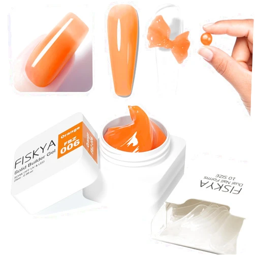 Fiskya Solid Nail Builder Gel 25ml-0.9fl.oz Orange Solid Sculpture Gel Nail Extension Gel Non-Sticky Hand Nail Carving Gel Nail Art Modeling Gel Solid Nail Building Gel Nails Art Design