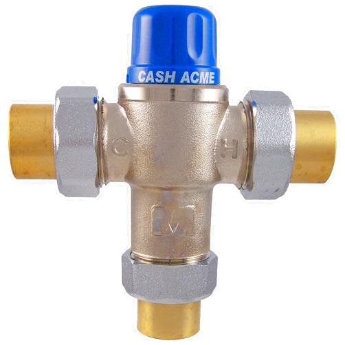 Cash Acme 3/4 Inch HG110-HX Thermostatic Mixing Valve with Sweat Connections and Integral Checks, Brass Plumbing Fitting, 24514