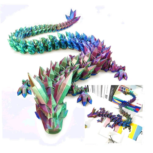 Thcbme 30 ”Large 3D Dragon,Flexible Articulated Dragon,Crystal Dragon Toy, 3D Printed Gift for Festival ，Home Decoration, Executive Desk Decorations (blue purple green)