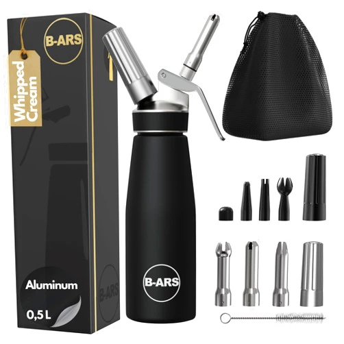 B-ARS Whipped Cream Dispenser-Professional Dispenser-Whip Cream Dispenser -Whipping Siphon-Whipped Cream Maker-Cream Whipper-Aluminum Whipped Cream Dispenser 500 ml.