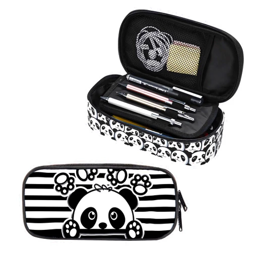 GOWRACOG Panda Pencil Case for Student Girl Boy, Big Capacity Black Pen Bag with Zipper, Animal Themed Pencil Pouch, Cosmetic Makeup Bag Organizer For School Home Desk Office