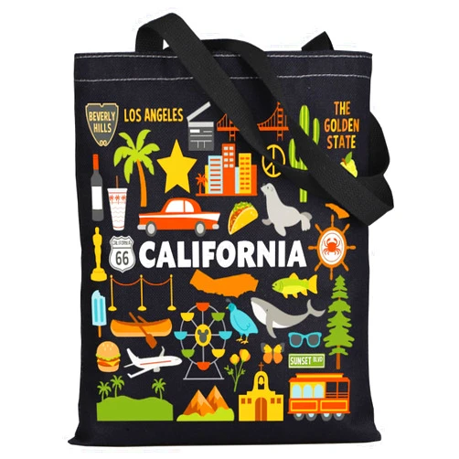WZMPA California Travel Tote Bag - Vacation Gift & Shopping Grocery Bag - Souvenir Gift