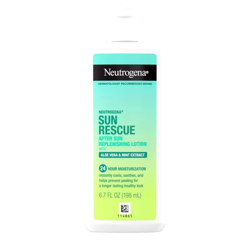 Neutrogena Sun Rescue After Sun Replenishing Lotion with Aloe Vera, Mint Extract, & Vitamin E, 24-Hour Moisture for Healthy Glow for Sensitive Skin, Vegan, Non-Comedogenic Lotion, 6.7 oz
