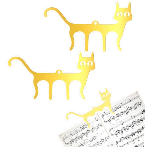 YHNTGB 2 PCS Metal Music Book Clips Page Holders Sheet Music Page Holder Clips for Sheet Music Stands Cute Cat Shaped Metal Music Bookmark for Piano, Book, Keyboard Reading (Gold)