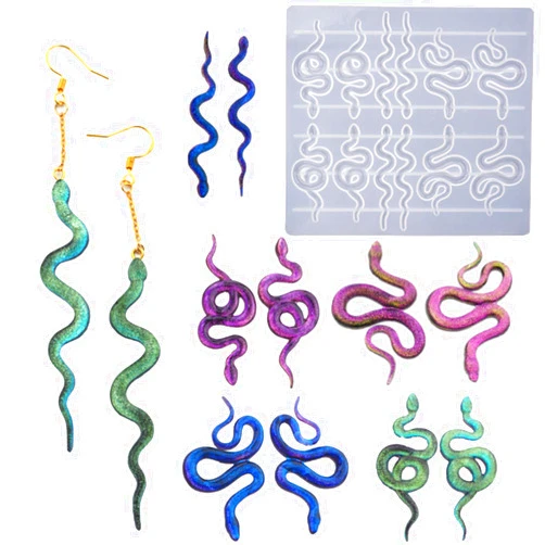 TEEWAL Silicone Snake Earring Mold, Snake Earring Resin Mold, DIY Snake Resin Crystal Mold Set, Jewelry DIY Epoxy Mold for Earring, Keychain Crafts Decoration Making