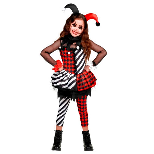 Spooktacular Creations Girls Clown Costume, Halloween Evil Clown Costume, Black and White Jester Dress for Girls Halloween