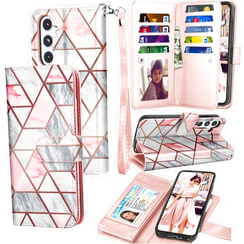 Tekcoo Wallet Case for Samsung Galaxy A35 5G / A55 5G / SM-A356 A556, PU Leather ID Cash Credit Card Slots Holder Carrying Pouch Folio Flip Cover [Detachable Magnetic Hard Cases] Lanyard - Marble