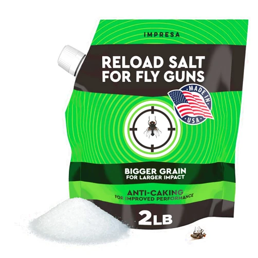 Impresa 2 lbs. Fly Salt for Fly Shooters – Made in The USA – Large Grain Salt for Fly Shooter - with Pouring Spout for Easy Loading – Non Caking