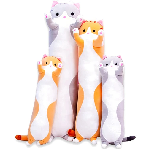 Oeonuas Cute Cat Plush Long Body Pillow Cuddle Cartoon Stuffed Animals Cat Plushie Soft Doll Pillows Gifts for Kids Girls (Orange, 19