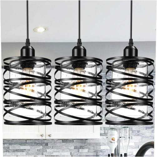 Murkluz 3 PACK Black Pendant Lights Kitchen Island, Small Kitchen Pendant Lighting Over Island, Modern Seeded Glass Hanging Light Fixtures, Single Ceiling Light for Kitchen, Dining Room, Bedroom, Foyer