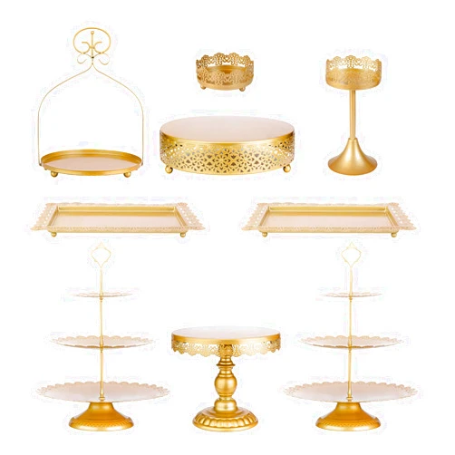 ZUMELER 9Pcs Metal Cake Stands Round Cake Stands Candy Fruite Display Plate Cupcake Serving Tower for Wedding Brithday Party Celebration Home Decoration,gold