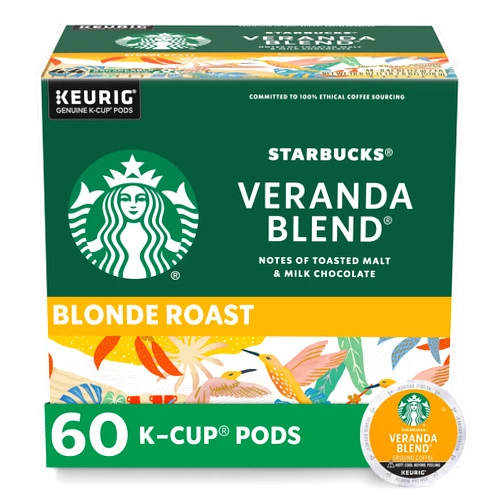Starbucks K-Cup Coffee Pods, Starbucks Blonde Roast Coffee, Veranda Blend for Keurig Brewers, 100% Arabica, 6 boxes (60 pods total)