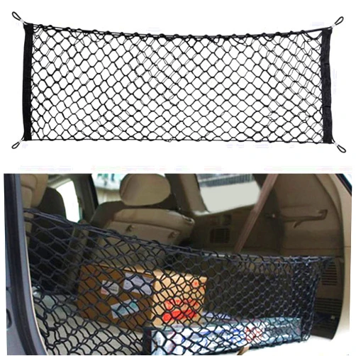 Geweeco Car Rear Cargo Net, Universal Adjustable Elastic Trunk Cargo Storage Organizer Net, Double-Layer Storage Nylon Mesh Compatible for SUV, Jeep, Truck（43.3 x 15.7in）