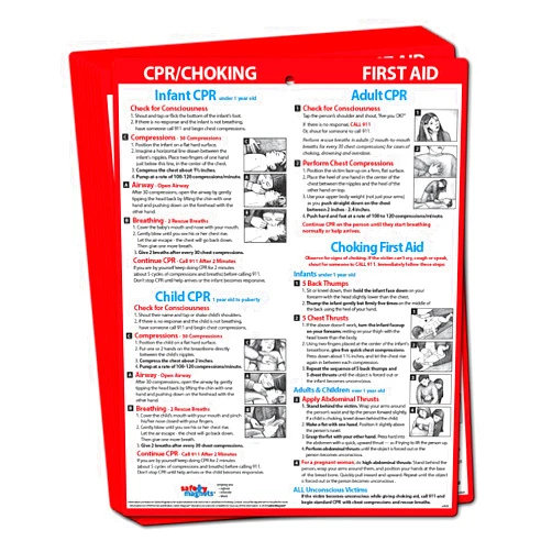 Safety Magnets CPR & Choking Fridge Magnet (10 Pack) — First Aid Instructions for Infants, Children, & Adults — Heimlich Maneuver Laminated Card 8.5