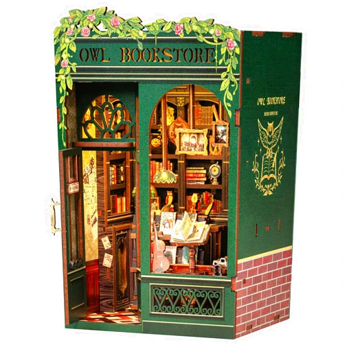 CUTEBEE Book Nook Kit - DIY Miniature House Kit for Adults, Teens and Beginners, Dollhouse Booknook Library Tiny House Bookshelf Decor 3D Wooden Puzzle, Gifts for Family, Friends (Owl Bookstore)