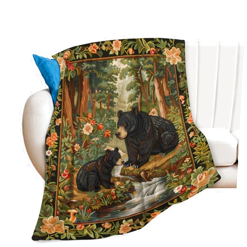 Prolaxor Black Bear Forest Throw Blanket - Animal Decor Gifts for Girls Boys Bear Lovers - Winter Couch Bedding Super Warm Soft Plush Lightweight Fleece Flannel for Kids Adult Men Women 50