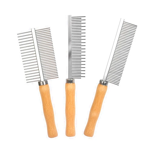 Supkeyer Wooden Handle Dog Cat Grooming Comb, Groom and Remove Debris and Mats for Long and Short Haired Pets (3in1)