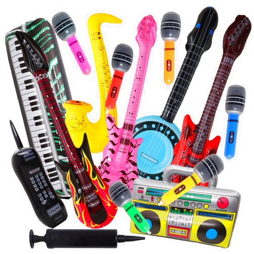 Fumwase 15PCS Inflatable Rock Star Toy Set Inflatable Instruments Party Props Rock Star Toy Set Guitar Bass Party Props for 80s 90s Party Decorations Rock and Roll Party Decorations (Rock Style, 15)