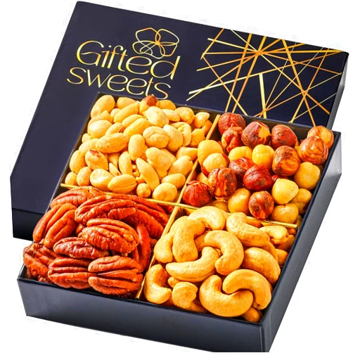 Gifted Sweets Nuts Gift Basket - 4 Varieties - Premium Fresh Nuts - Assorted Nuts Gift Tray - Christmas - Holiday - Birthday - House Warming - Care Package - Sympathy Gift - Get Well- Sympathy Gift - Employee Appreciation Gifts