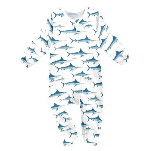 XDKDZIS Blue Marlins Baby Sleep Play Pjs Footie Cotton One-piece Zip Front Romper Jumpsuit Pajamas 3-24M