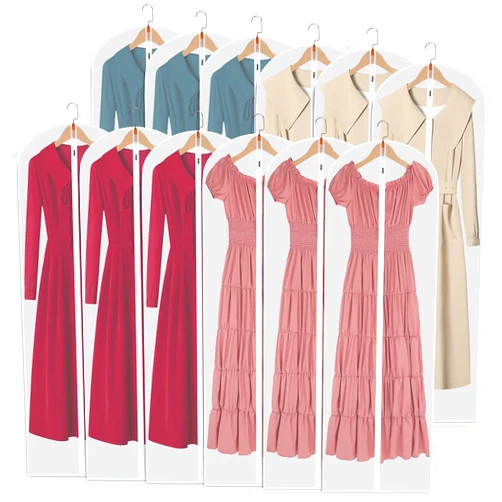 SNHTLS Hanging Garment Bags Suit Bags (Set of 12) Dust Cover Breathable Dress Bag for Closet Clothes Storage or Travel- Clear 24'' x 60''