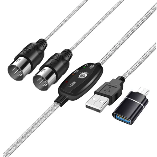 TNP Products TNP MIDI Cable Set to USB with Type C Adapter 2 in 1 MIDI Piano USB Cord from PC to Keyboard, Synthesizer, Electronic Drum, Electric Blow Pipe, 16 Channels for Windows, Mac, and Android