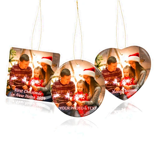 HJX Personalized Christmas Photo Ornaments 2024 Custom Ceramic Hanging Ornament with Photo Text,Personalized Xmas Tree Decor Gifts for Family