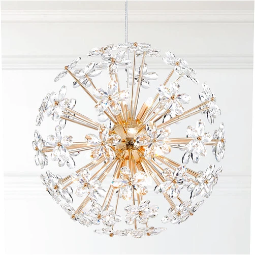 Shrine Lighting Dandelion Crystal Chandeliers, Modern Design, Firework Pendant Light Fixture for Living Space, H17'' x D17'', Adjustable Chains 59'', G9*9 Sockets, Brilliant Gold Finish Frame