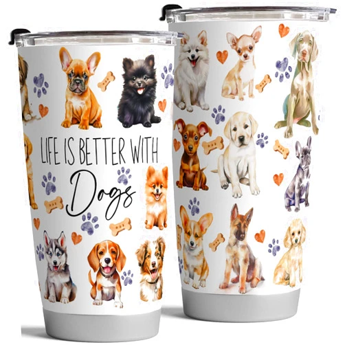 Fancyfams Best Dog Lover Mug, 20 oz Stainless Steel Tumbler, Dog Mom Gifts for Women, Dog Mom Tumbler for Women, Men, Puppy Lover Gifts, Dog Mama Mug (Better With Dogs)