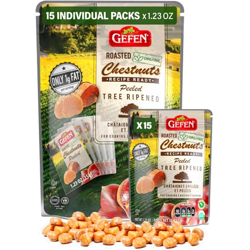 By Gefen Gefen Organic Whole Roasted & Peeled Chestnuts, 1.23oz (15 Pack) Perfect Grab n' Go Snack | Keto Freindly | Certified Kosher (Including Passover)