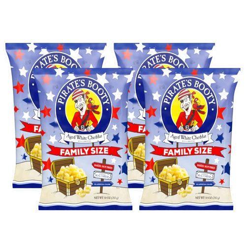 Pirate's Booty Cheese Puffs, Healthy Kids Snacks, Real Aged White Cheddar, 10oz Party Sized Bag (Pack of 4)