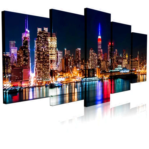 Biuteawal - New York City Canvas Wall Art Manhattan Skyline at Night Picture Prints Modern Home Office Wall Decoration Stretched Ready to Hang
