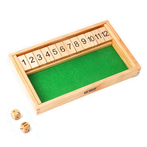 GSE Games & Sports Expert Wooden Shut The Box 12 Number Spots Dice Game Board with 2 Wooden Dice, Classic Tabletop Game Version of The Popular English Pub or Game Night