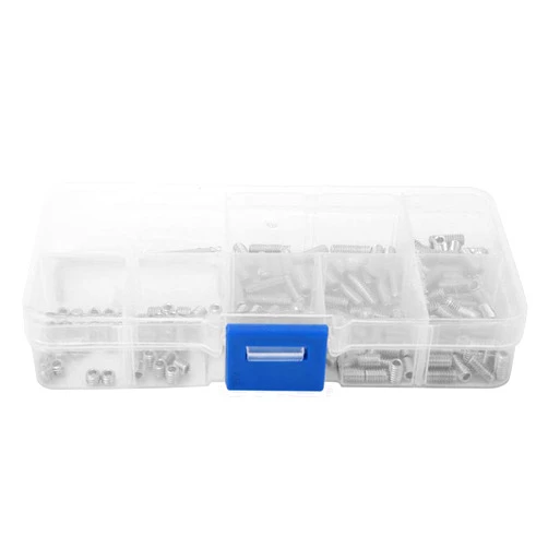 Agatige 212pcs Set Screw Assortment Kit, M4 Hex Socket Flat Point Set Screw 304 Stainless Steel Grub Screw Kit with Hex Key for Bathroom Fixtures, Door Handles