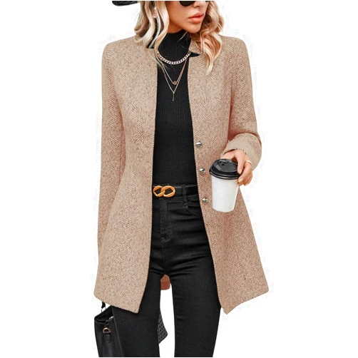 chouyatou Women's Business Casual Herringbone Wool Coat Button Up Notch Collar Dressy Blazer Jacket