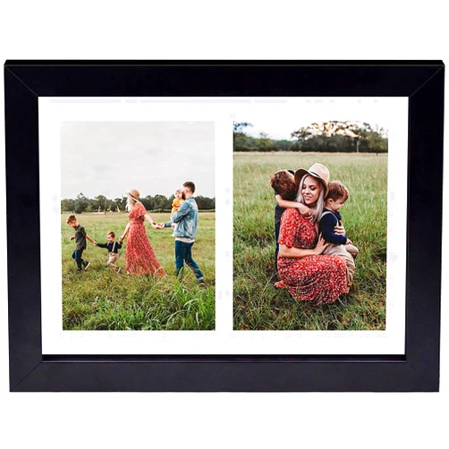 Golden State Art, 8.5x11 Black Wooden Picture Frame - White Mat for 2-5x7 Photos or 8.5x11 Certificate Without Mat - Real Glass - Easel Stand for Landscape/Portrait Table Display